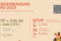 Badan Pusat Statistik (BPS) Lampung melaporkan, NTP Provinsi Lampung naik 3,91 persen dibandingkan NTP Mei 2024 yaitu dari 121,79 menjadi 126,56. 